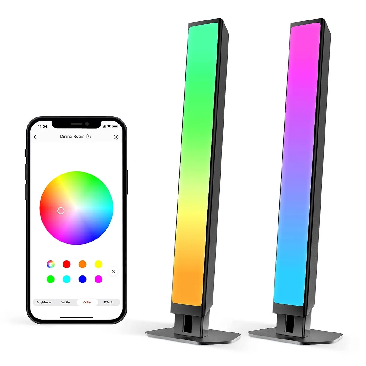 Two white acrylic light bars with clear prismatic glass, wall-mountable with tabletop stands