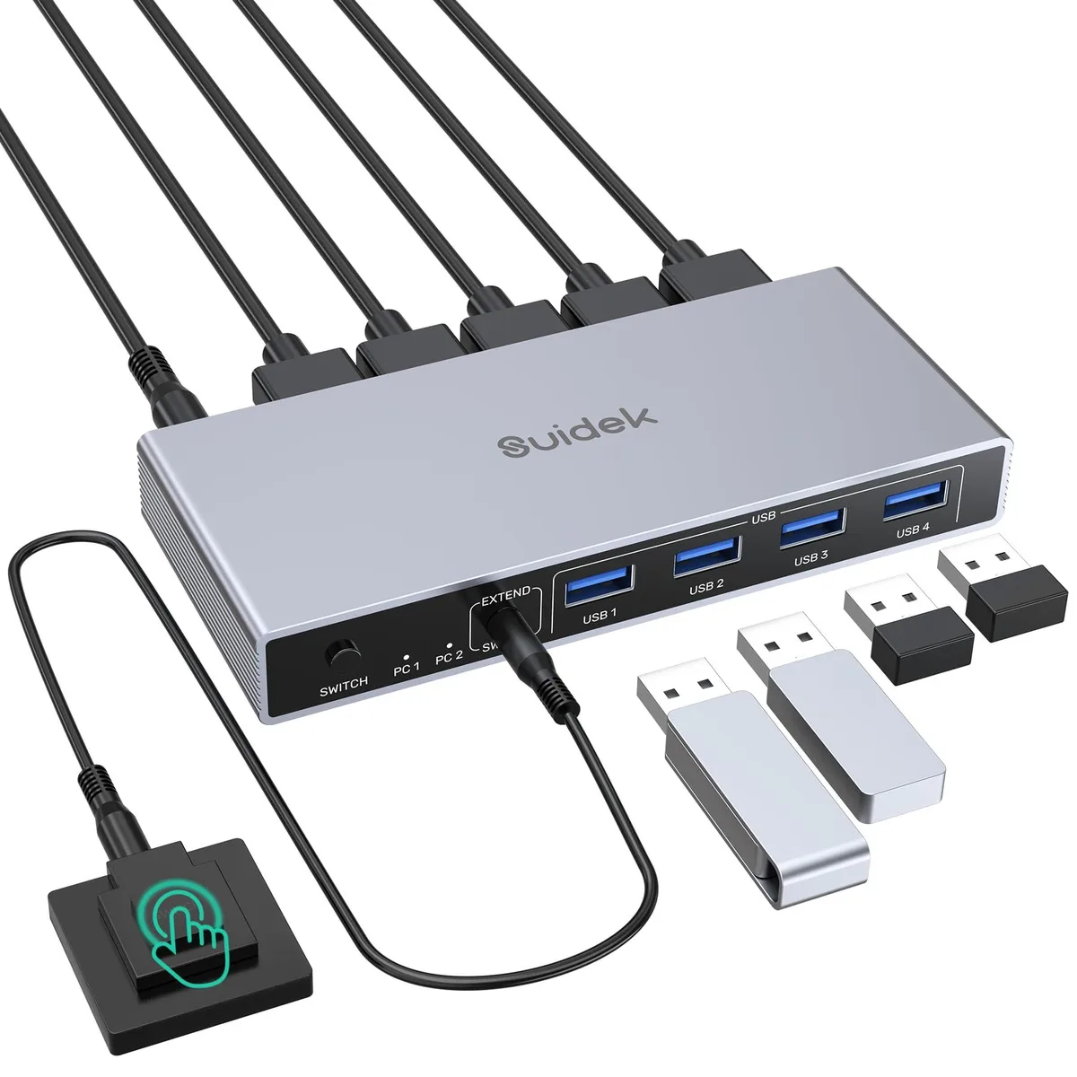  SUIDEK SJW-KM201B KVM Switch 2 HDMI In 1 Out 4K@60Hz 4 USB 3.0 Ports Desktop Controller — product photo