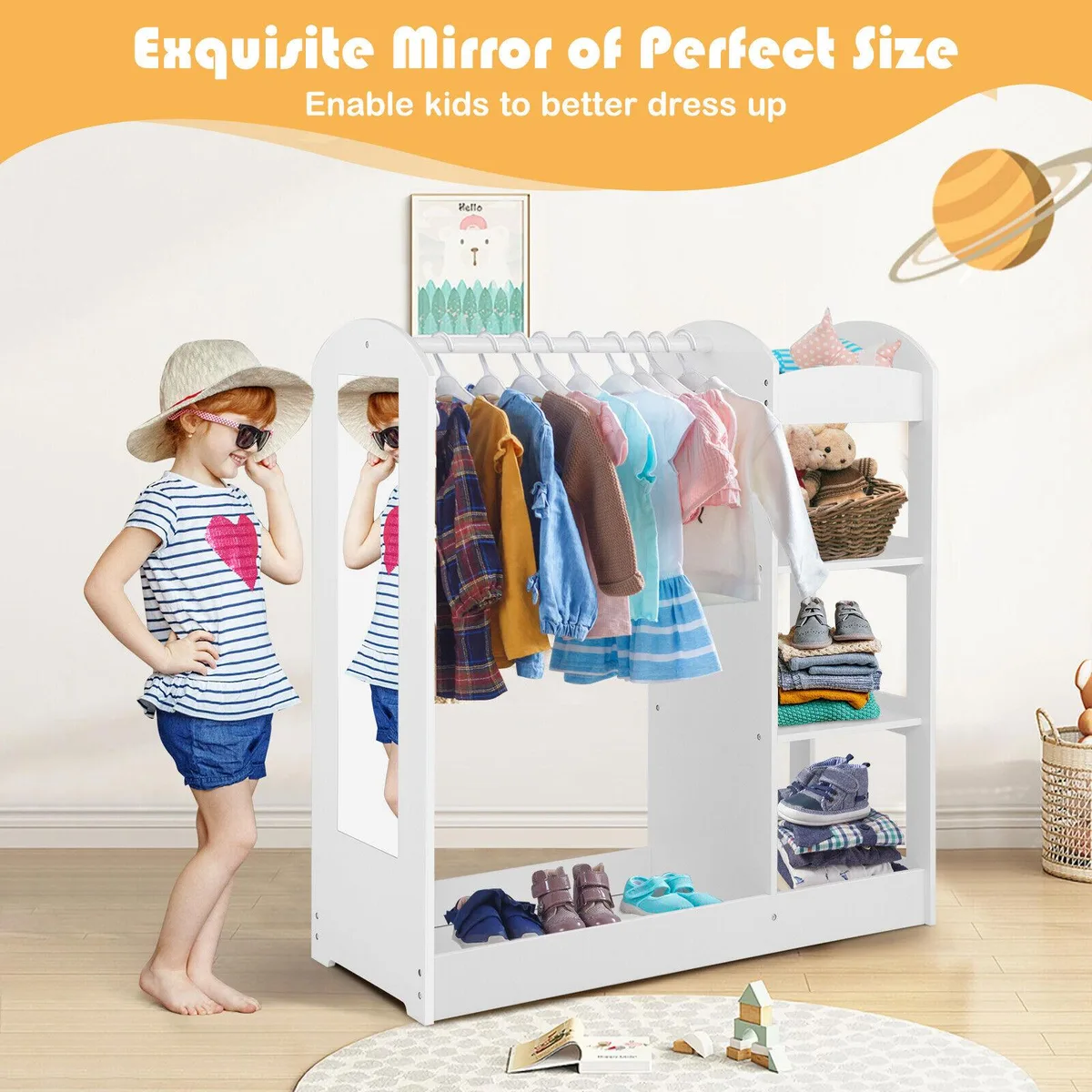SlickBlue SlickBlue Kids Dress-Up Storage with Mirror White 37x15x39.5in — product photo