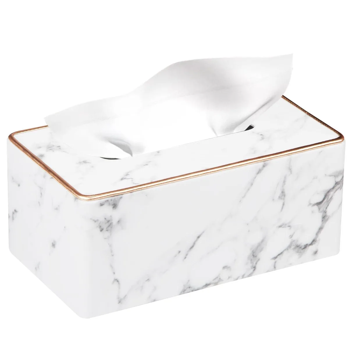 Rectangular marble PU leather tissue box cover with magnetic lid
