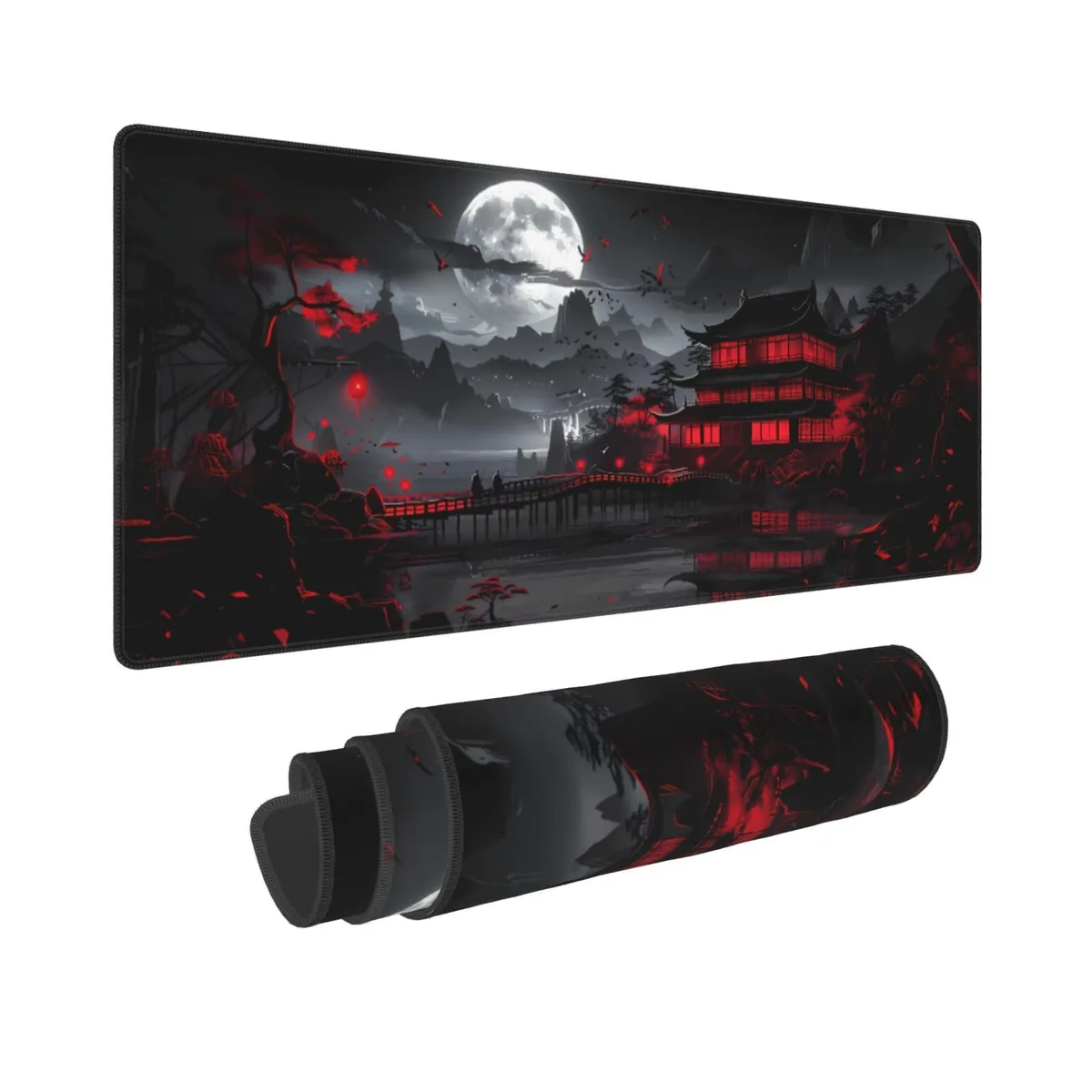  Sweetshow Black Red Japanese Mouse Pad XL 31.5 x 11.8 in — product photo