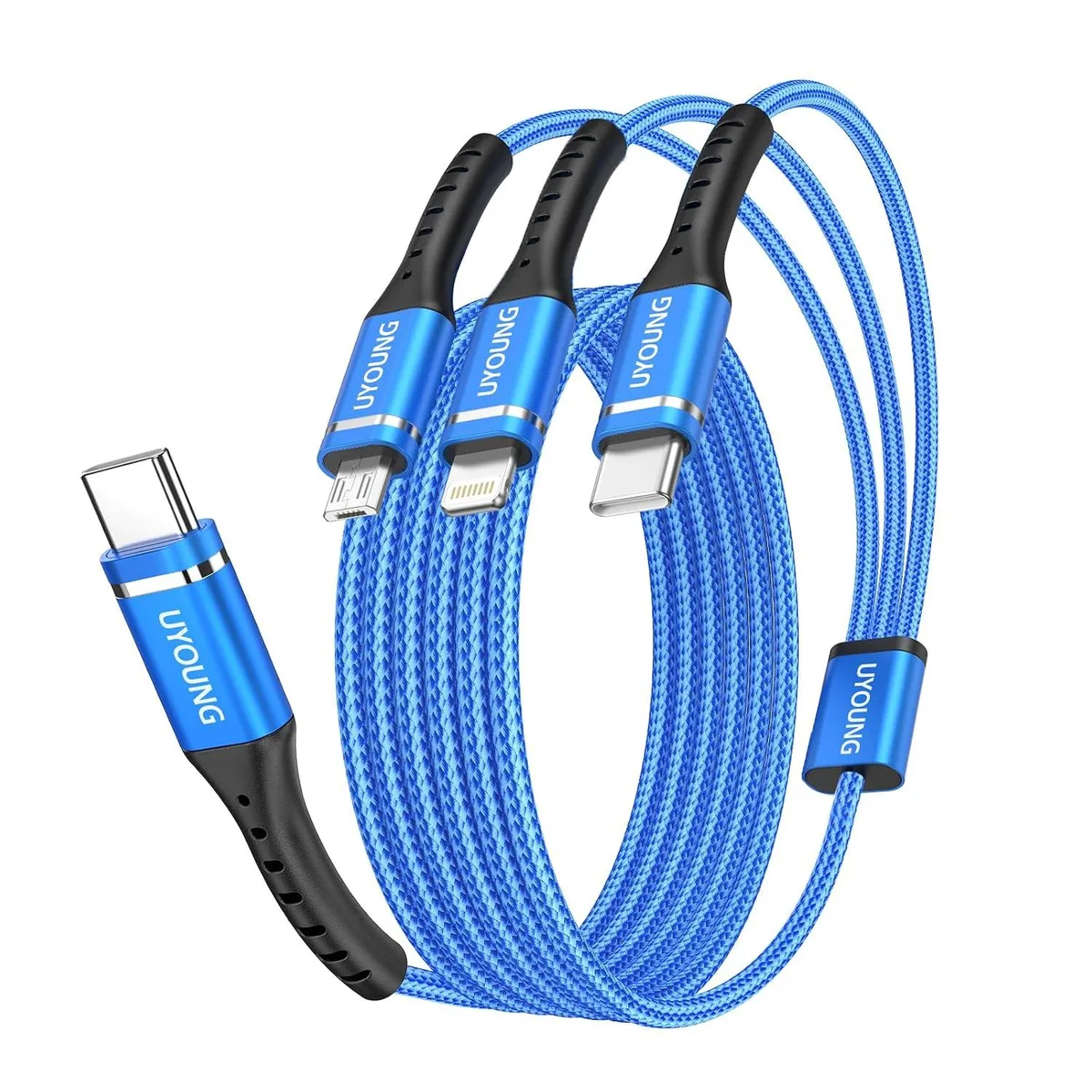 Kootion Kootion 3 in 1 Charging Cable 6FT 2Pack USB C Braided Multi Charger Lightning Micro USB — product photo