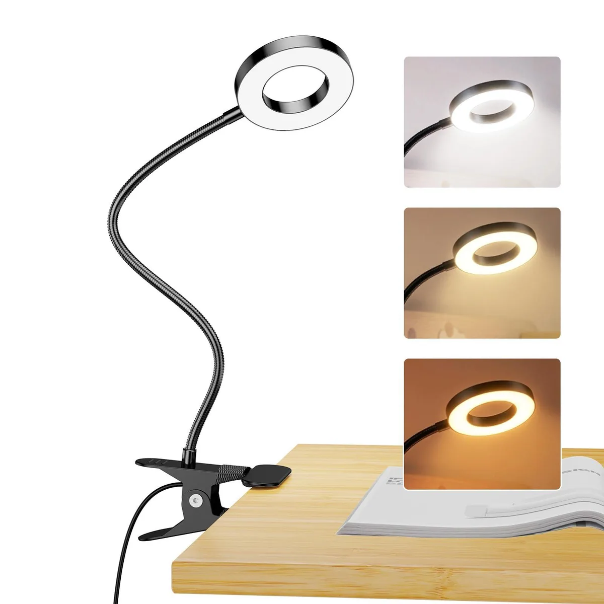  LINTYLE Clip-On Desk Lamp 5W 48 LED 360° Gooseneck Black — product photo