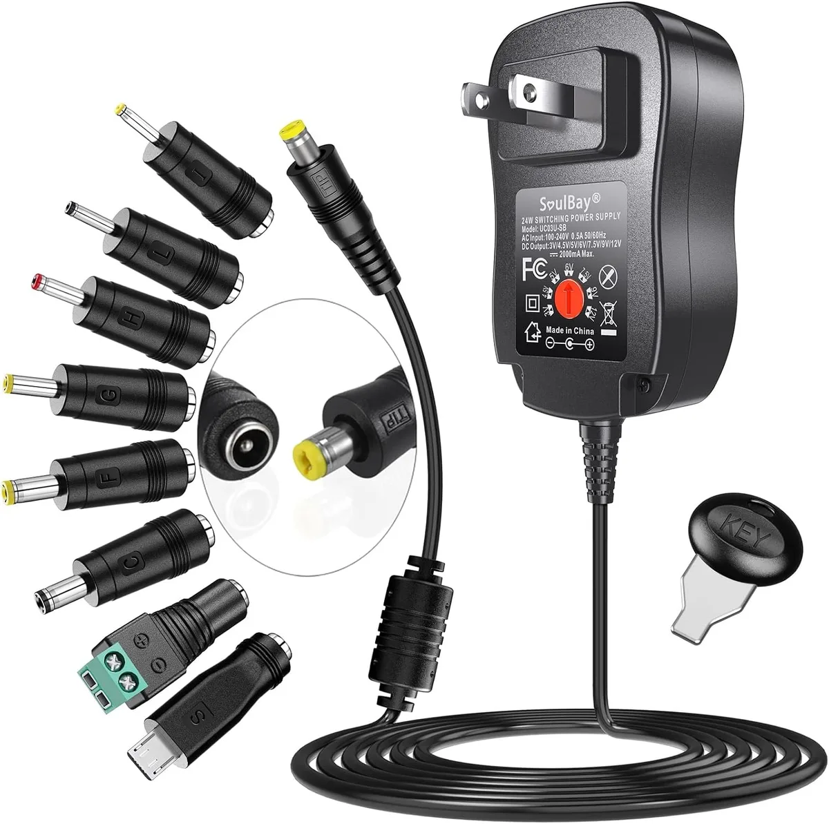 BASEUS BASEUS 24W Universal AC Adapter 12V 9V 7.5V 6V 5V 4.5V 3V 2A 8 Plugs — product photo