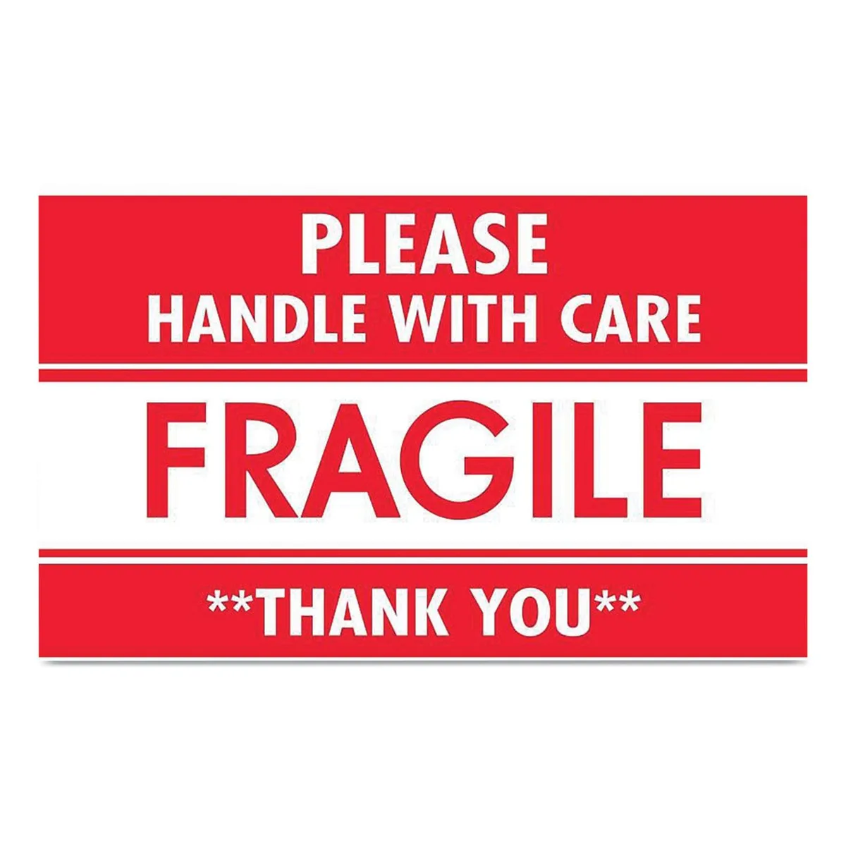 Roll of 500 rectangular red and white fragile labels
