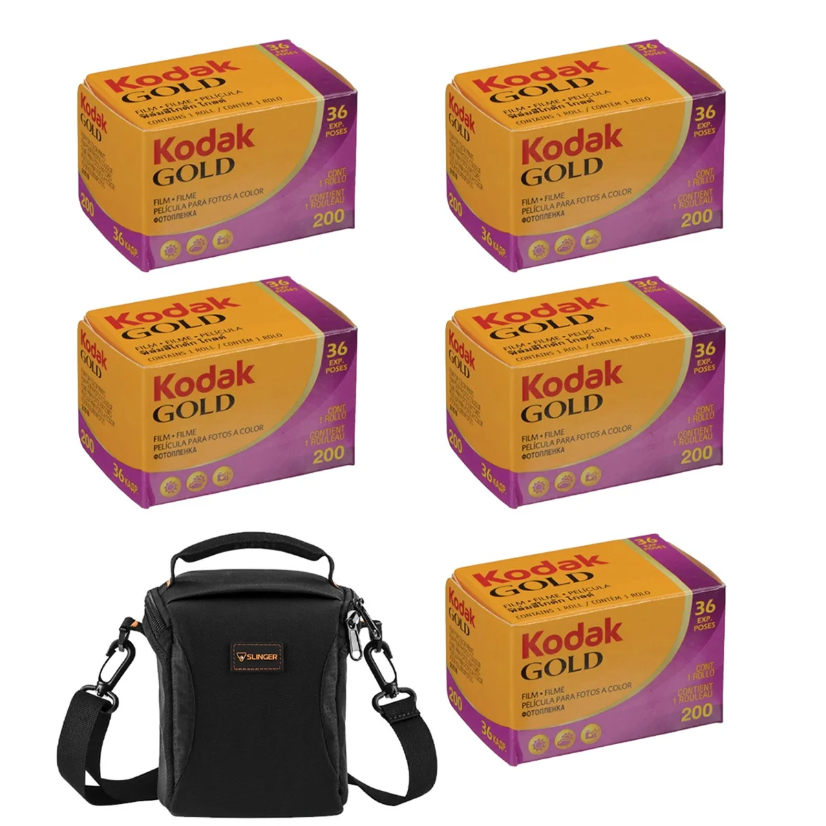 Kodak Kodak Kodacolor Gold 200 35mm Colour Negative Film 5-Pack with Shoulder Bag — product photo