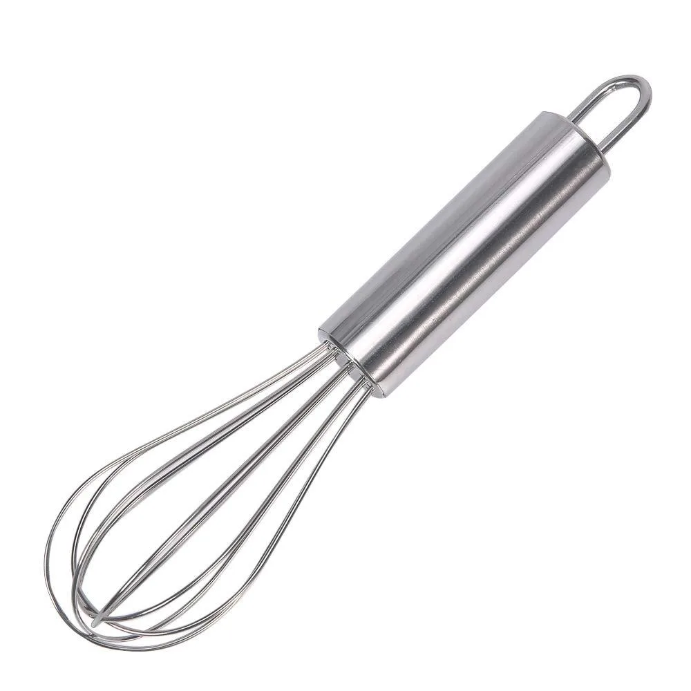 Small stainless steel whisk with cylindrical handle and 1.4 inch wire ball head