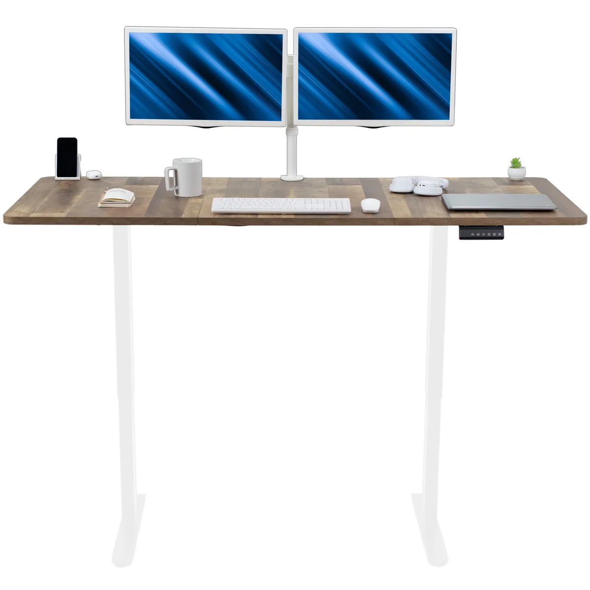 VIVO VIVO Electric Dual Motor 71 x 30 Standing Desk Reclaimed Wood White Frame office furniture — product photo