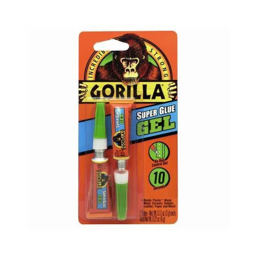 Two small gray tubes of Gorilla Super Glue Gel side by side