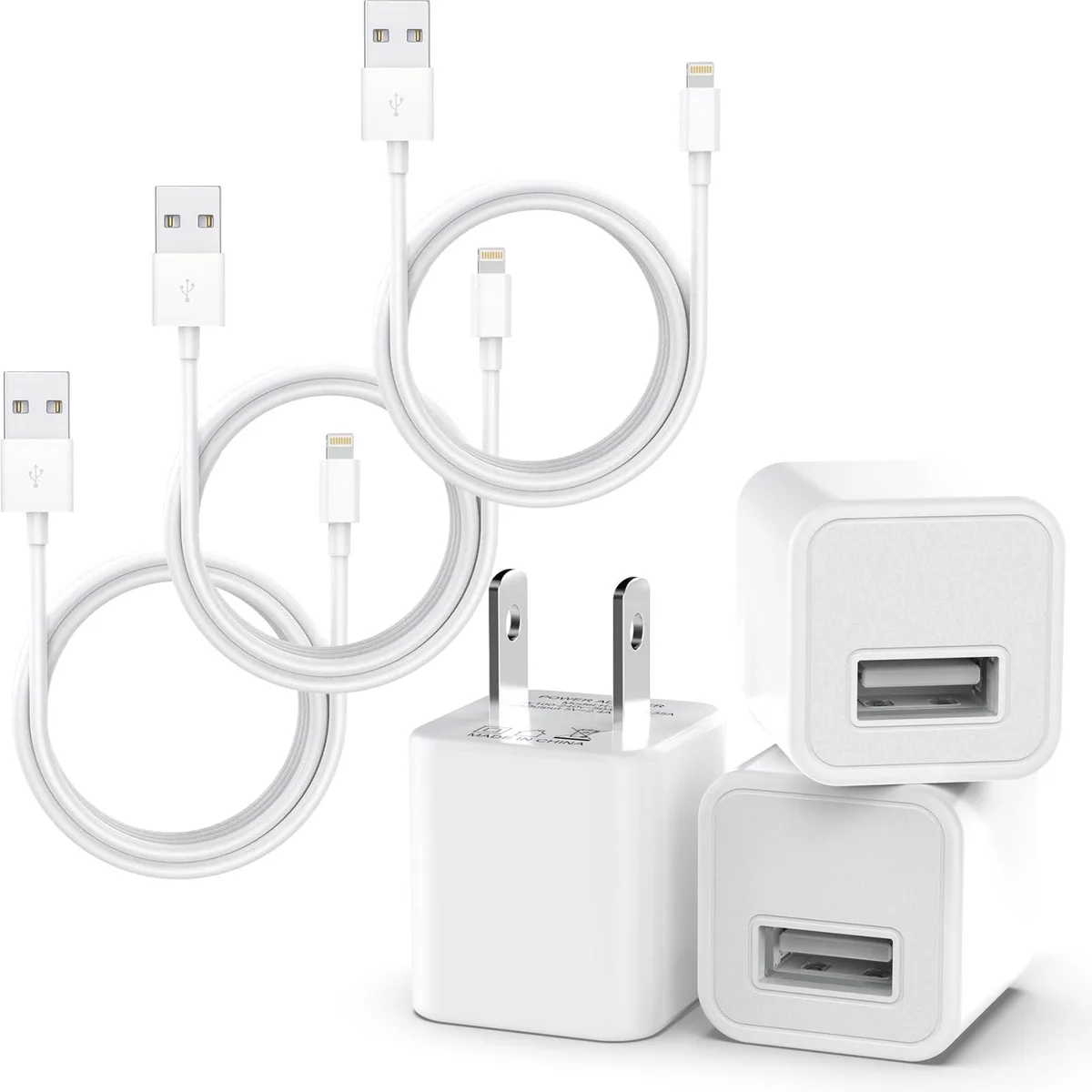 KEHIPI KEHIPI 3-pack lightning cable and USB charger, white — product photo