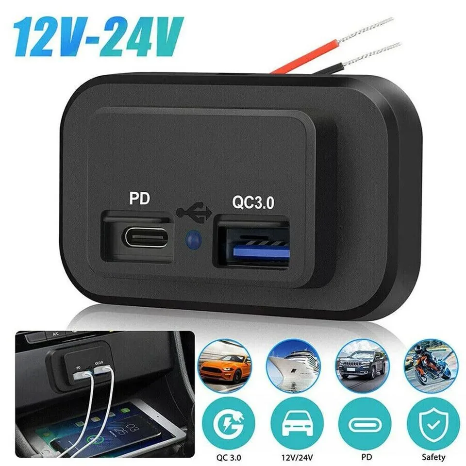 NShi NShi 12-24V 4.8A Dual USB PD QC3.0 Car Boat RV Charger Socket LED Power Outlet — product photo
