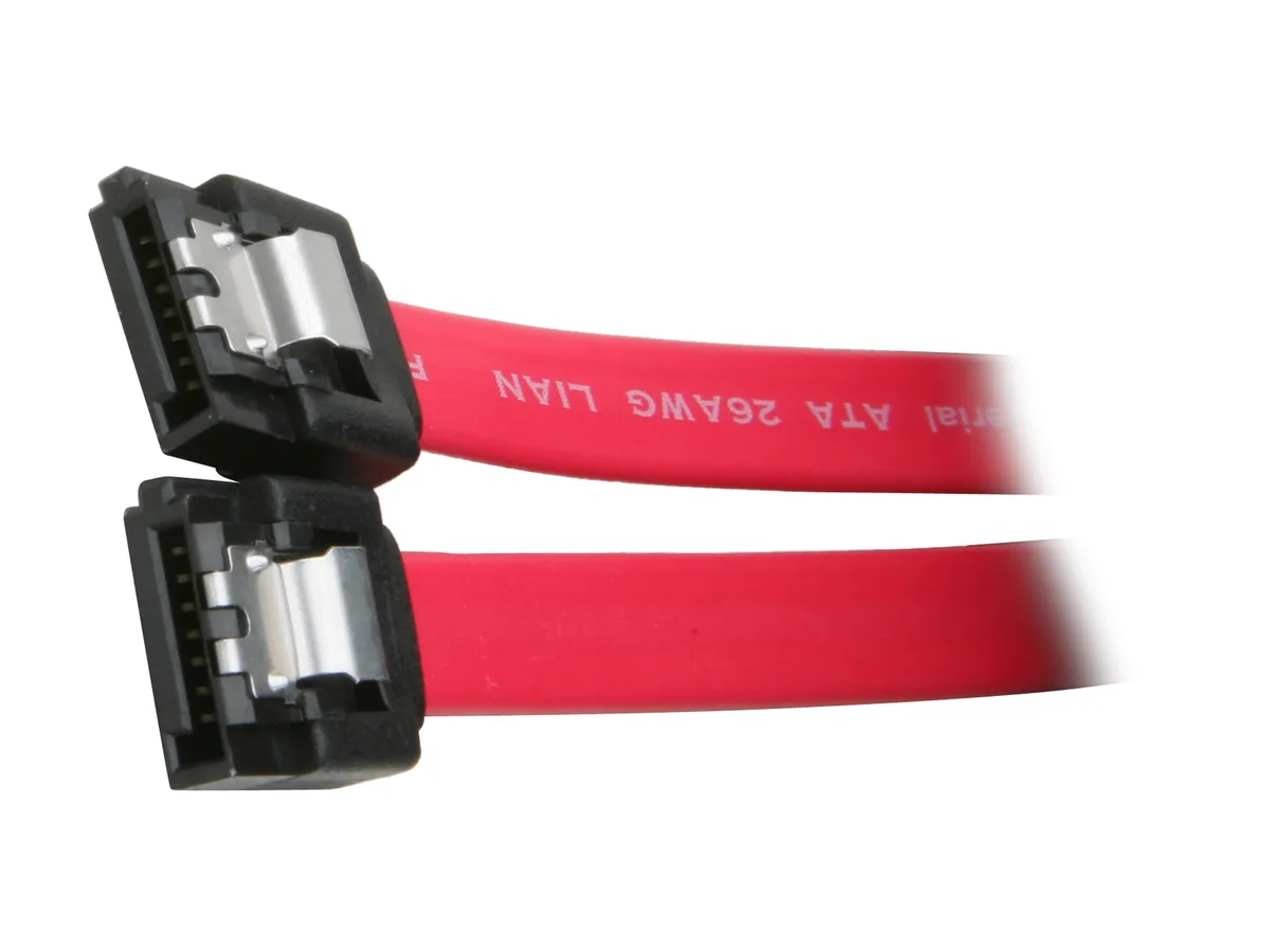 Red 8-inch SATA cable with latching 7-pin connectors on both ends
