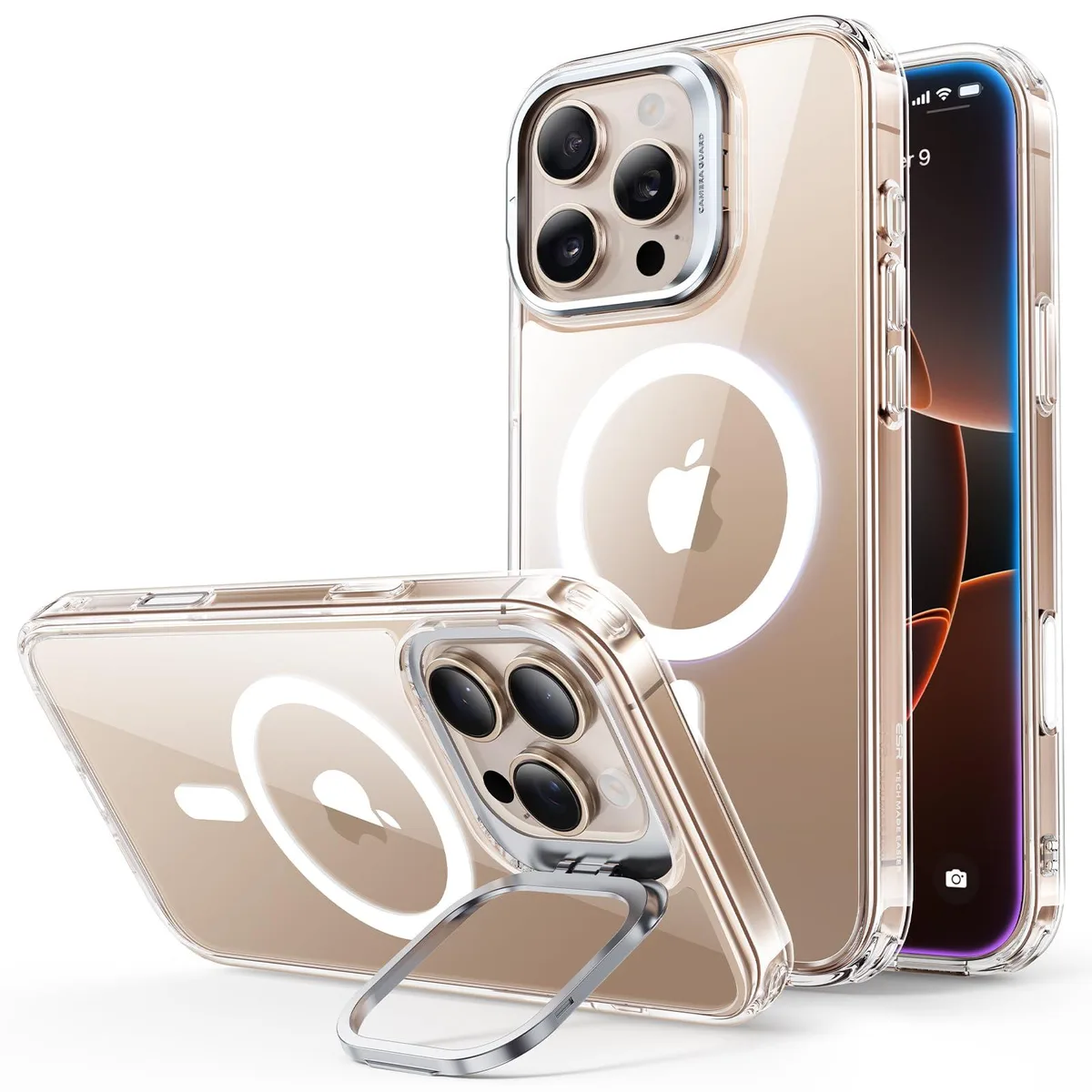  ESR iPhone 16 Pro Max Hybrid Case + Stash Stand Clear — product photo