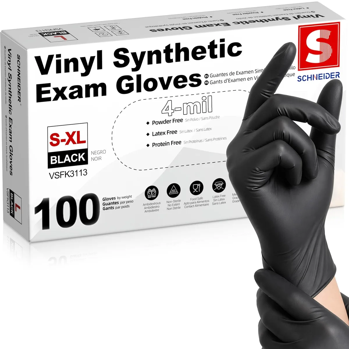  Schneider VSFK3103 Black Nitrile Vinyl Blend Gloves Large 100 ct — product photo