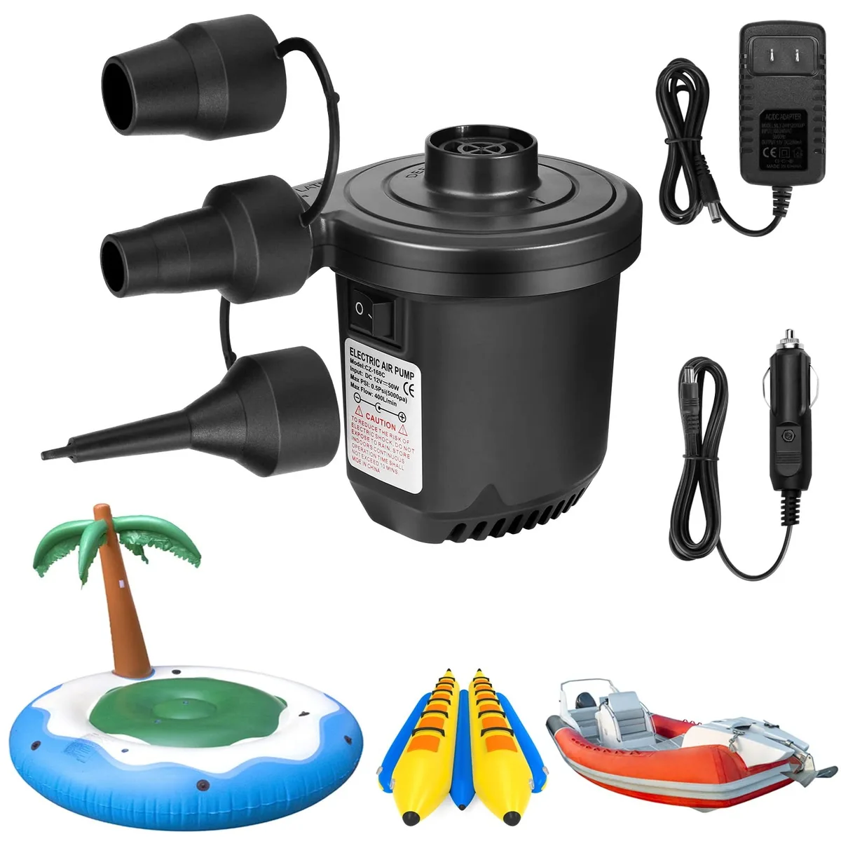  Flanney 12 V / 110–120 V Electric Ball Pump with 3 Nozzles — product photo