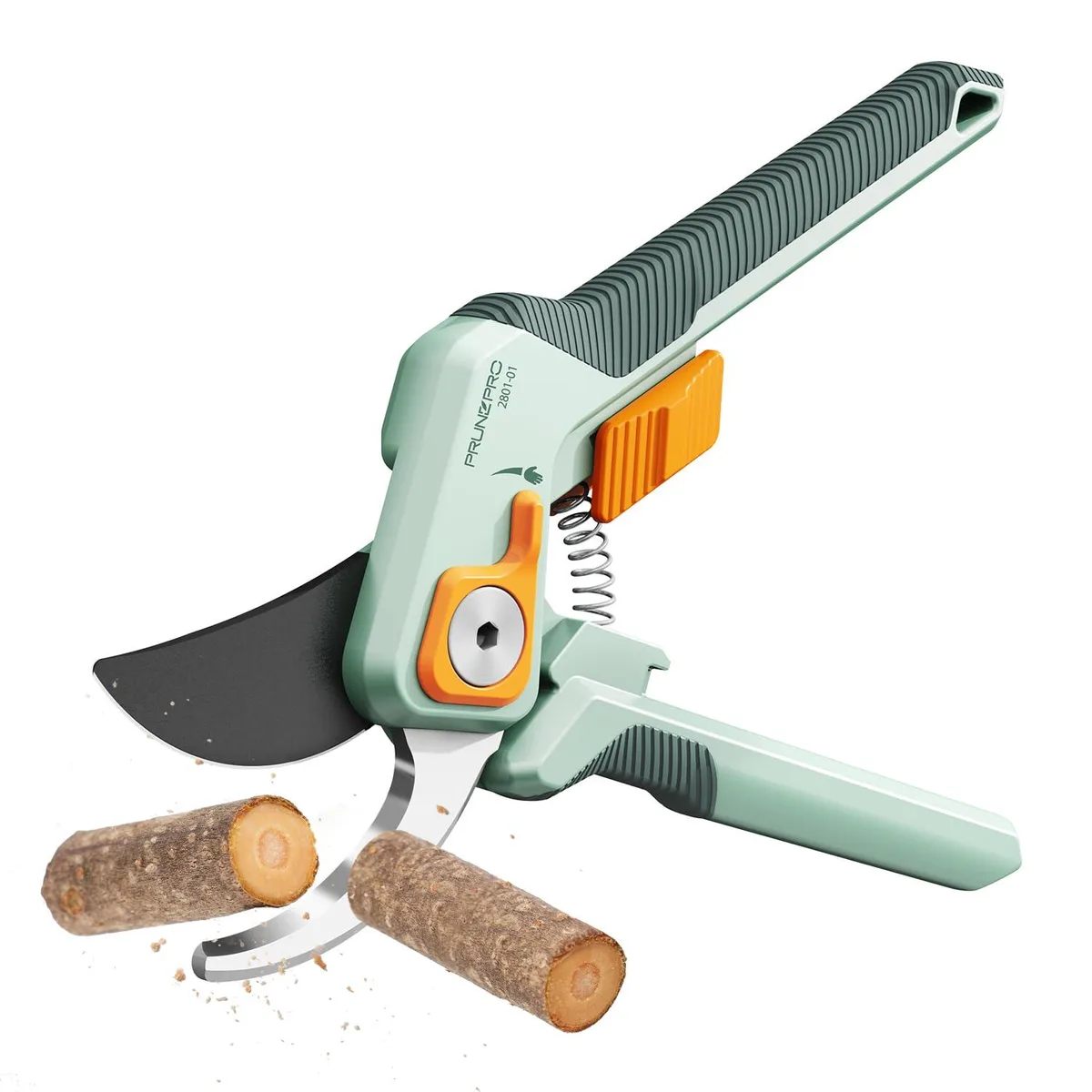 8.2 inch bypass pruning shears with Teflon coated stainless steel blades and ergonomic handles