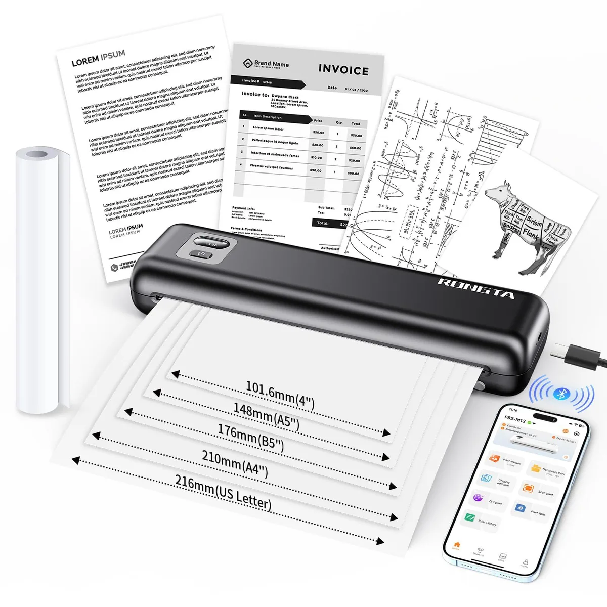  Rongta F82 Portable Thermal Printer 70 ppm 256 dpi 8.5 in — product photo