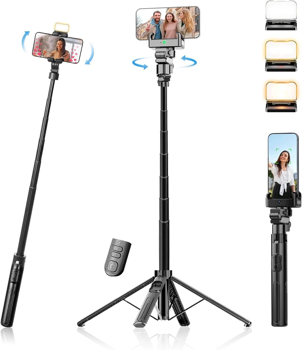BFKK BFKK Auto Face Tracking Tripod Selfie Stick 360° Rotating Phone Mount with Light — product photo