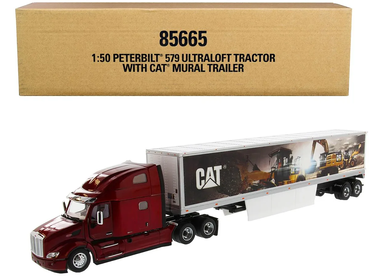 DieCast Masters DieCast Masters Peterbilt 579 UltraLoft Tractor Red CAT Caterpillar Mural Dry Van Trailer 1/50 Scale Vehicle — product photo