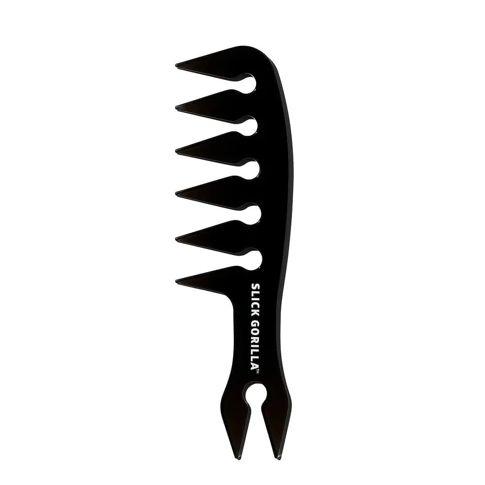 Lightweight plastic wide-tooth comb with double-pronged tail, smooth rounded teeth
