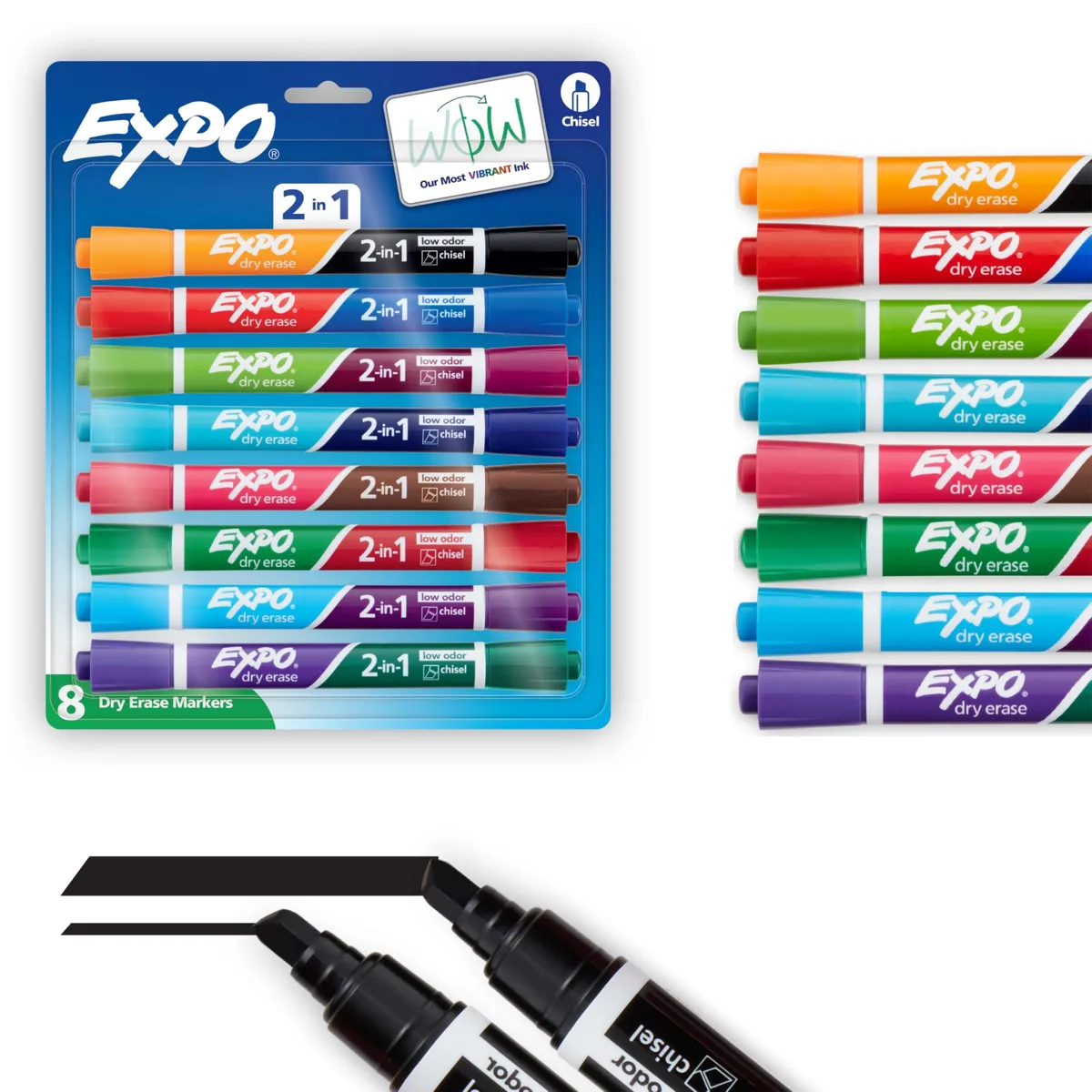 EXPO 2-in-1 Dry Erase Markers Dual-Ended Assorted Colors Chisel Tip 8 Count — product photo