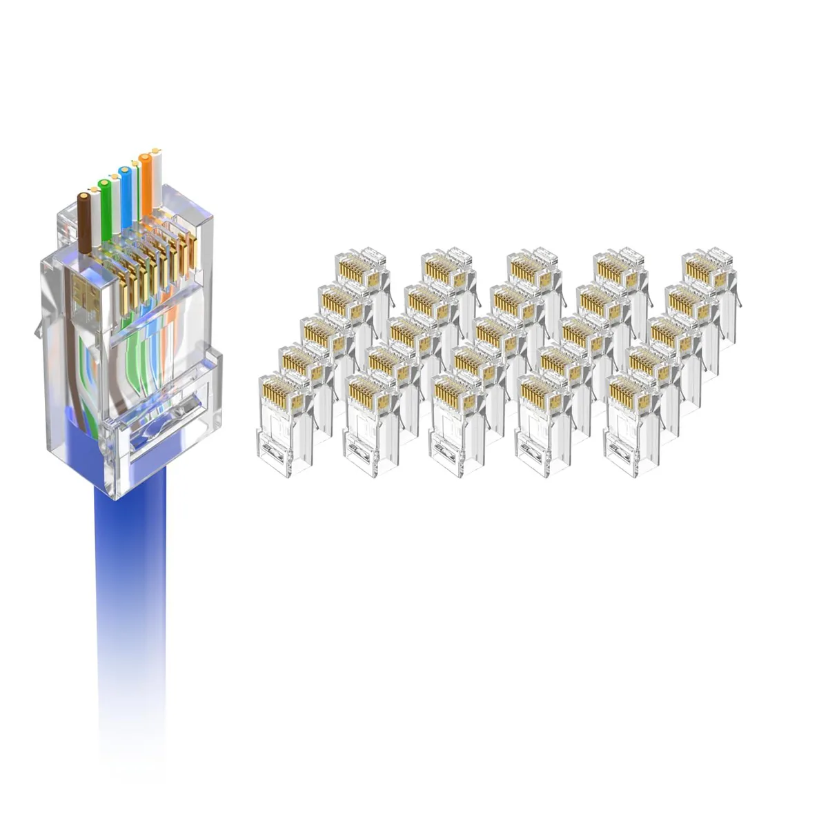Clear plastic RJ45 pass-through connectors, 25 pack