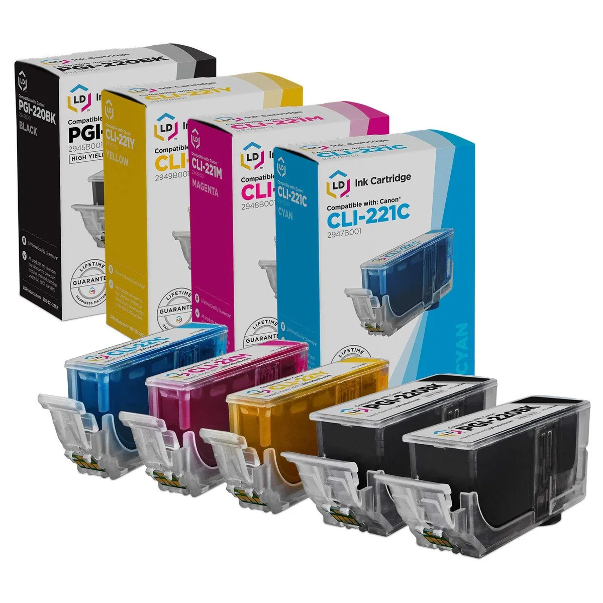 LD Products LD Products PGI220 CLI221 5pk Ink Cartridges Black-2/Cyan-1/Magenta-1/Yellow-1 — product photo