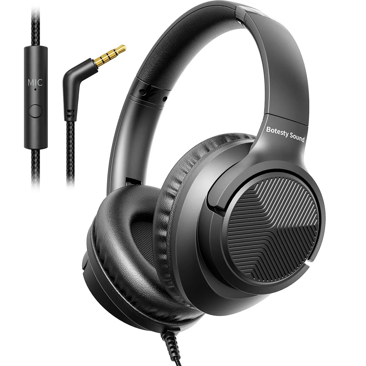  Botesty Sound Iris Over-Ear Wired Headphones Black 3.5mm 4.9ft — product photo