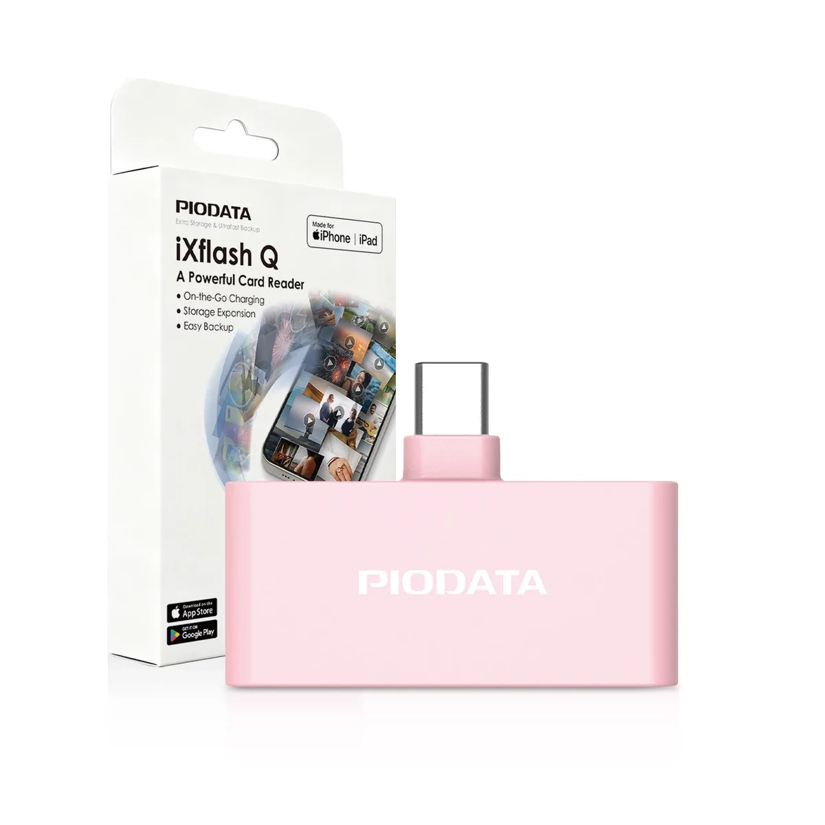 PIODATA PIODATA iXflash Q USB-C MicroSD Card Reader 60W Pink — product photo