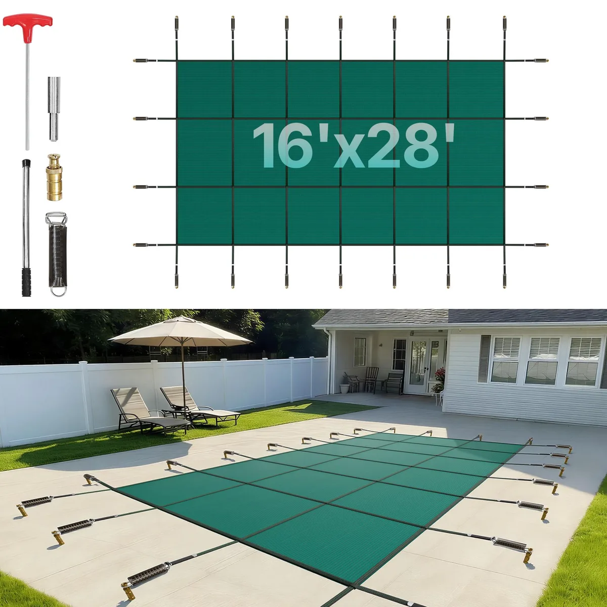 VEVOR VEVOR Pool Safety Cover 14x26ft Rectangle Inground Green — product photo