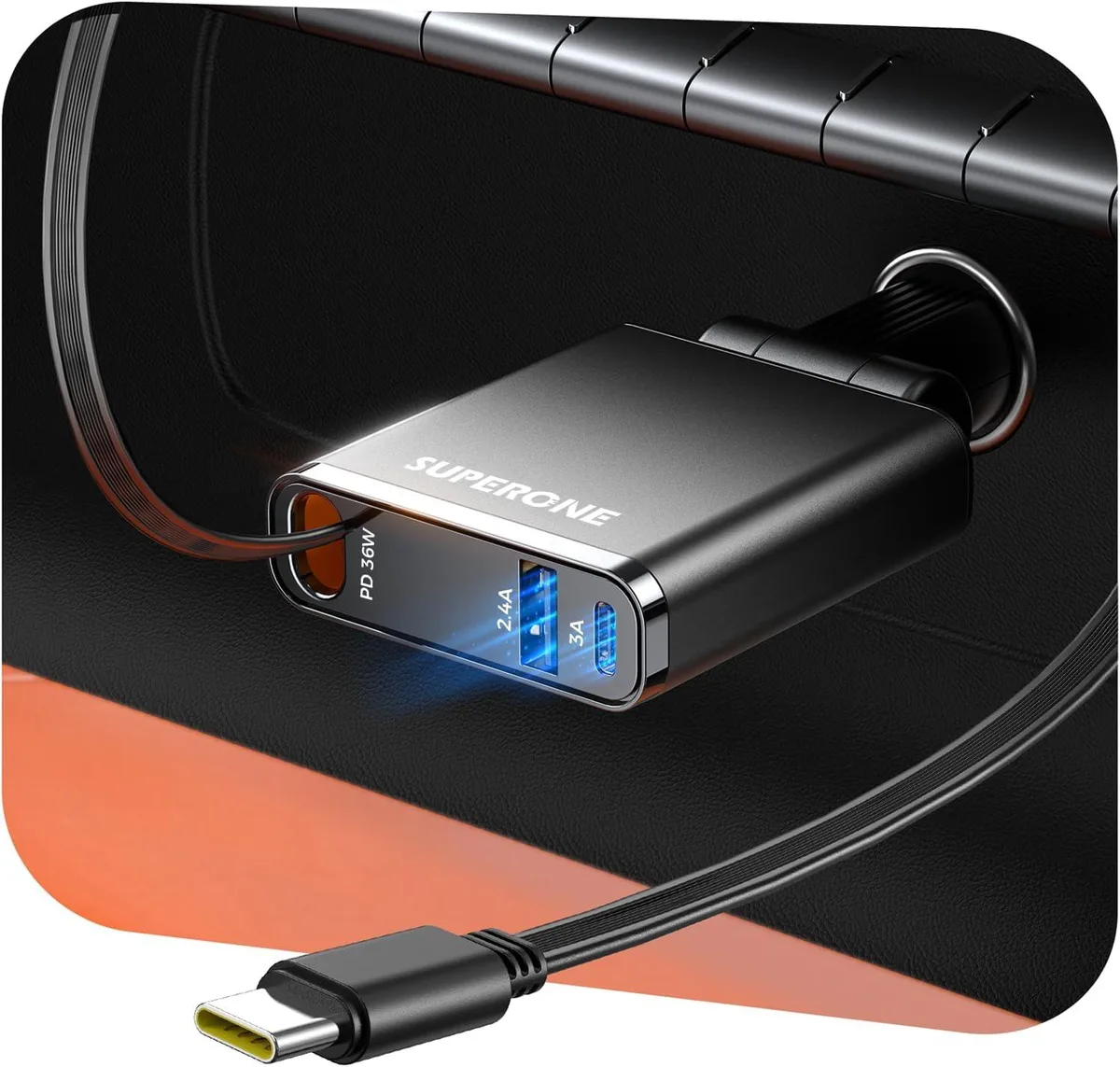 Hamzan Hamzan 63W Retractable Car Charger 36W PD 3.0 180° Plug — product photo