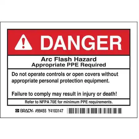 White-on-red header, black-on-white polyester arc flash labels, pack of five
