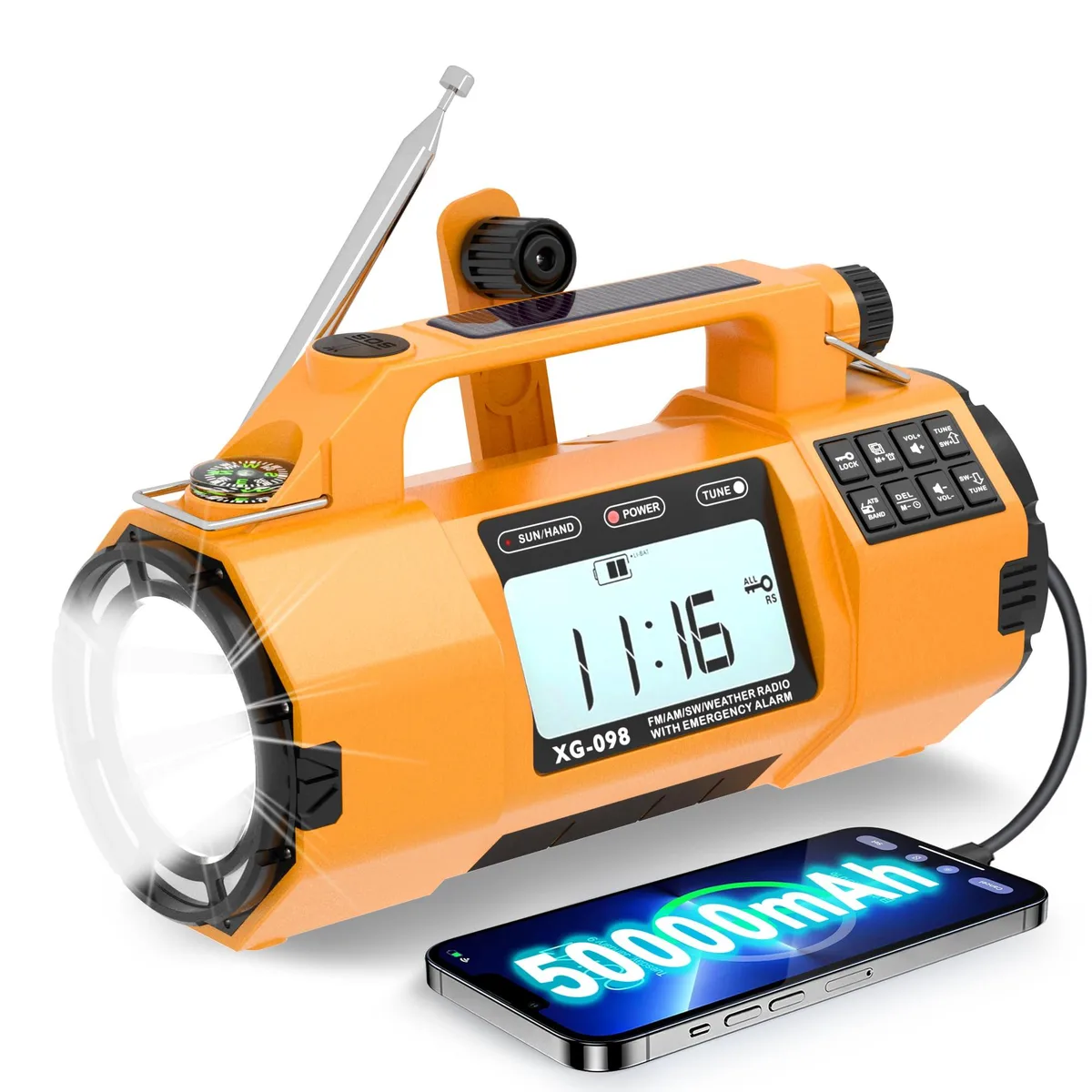  Leaton 098 orange Emergency Radio AM/FM/NOAA/SW 5000mAh — product photo