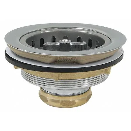 Round chrome sink strainer with brass body and silver finish