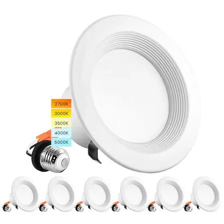 Luxrite Luxrite 4" LED Recessed Can Lights 5 CCT Selectable 2700K-5000K 10W 6PK — product photo