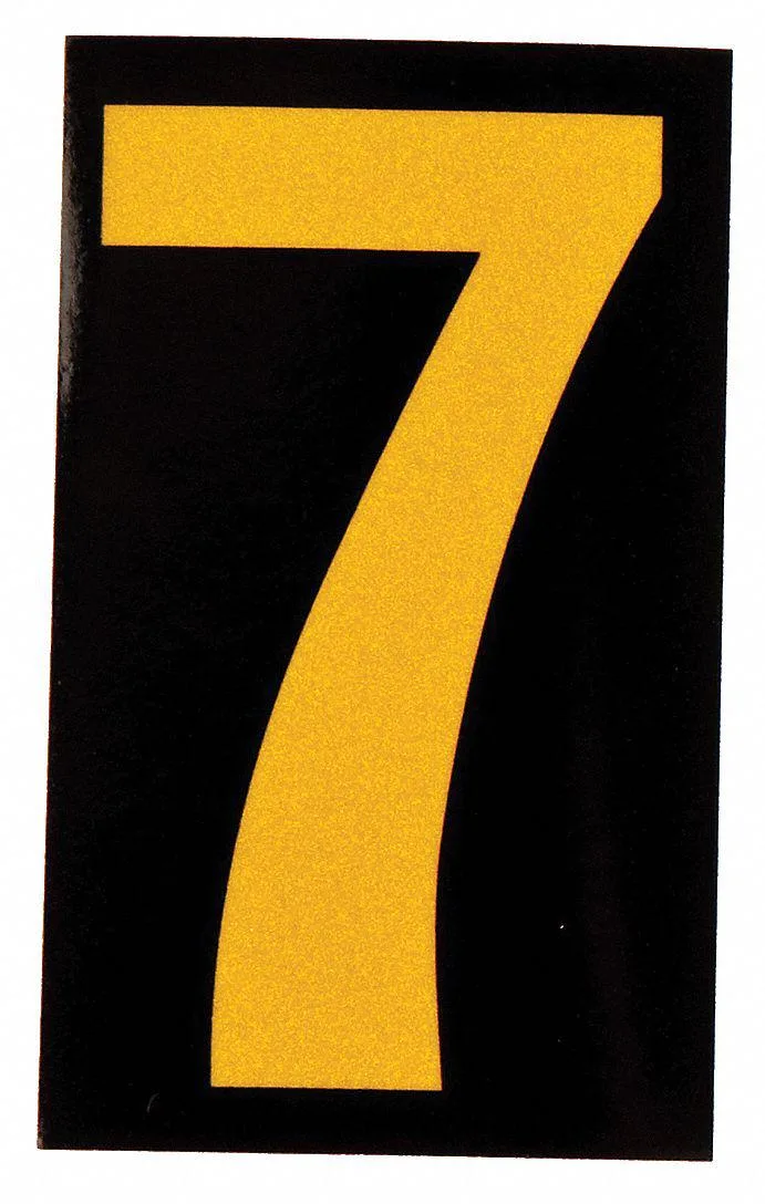 Sheet of 25 yellow-on-black reflective number 7 labels
