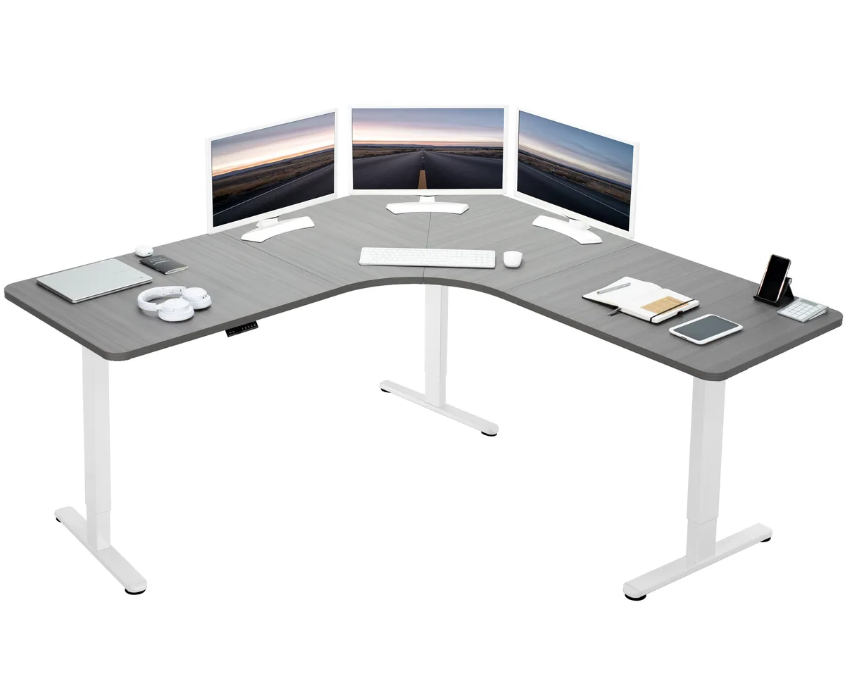 VIVO VIVO Dark Gray/White Electric Curved Corner Desk 71" x 71 — product photo