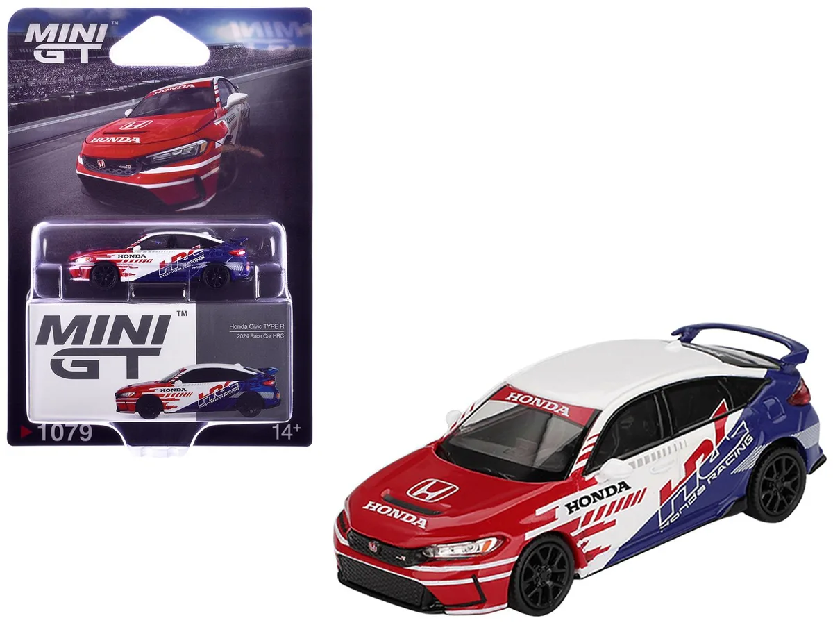 Mini GT Mini GT Honda Civic TYPE R 2024 Pace Car HRC White Red Blue Limited Edition 1/64 Diecast — product photo