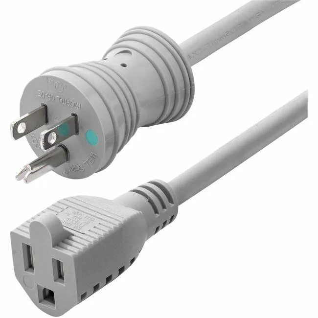 Green 1.8m hospital-grade extension cord NEMA 5-15P to 5-15R 13A 125V 16AWG