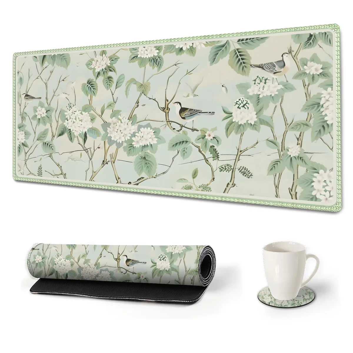 KEHIPI KEHIPI Extended Mouse Pad Green Leaf Bird 35 x 15.75 in — product photo