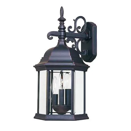 Three-light Empire Bronze outdoor fixture, 9.5 inches wide