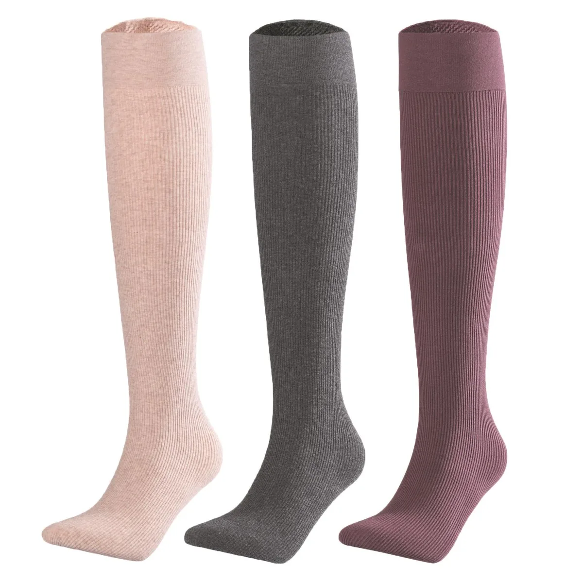 Three pairs of over-the-knee cotton socks in black, dark grey and wheat 1888