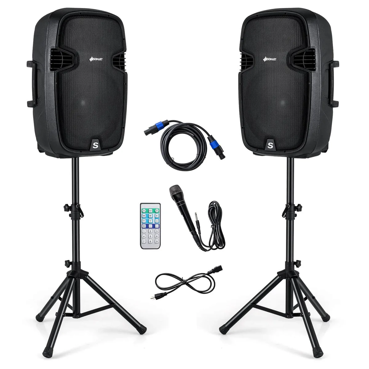 Costway Costway Dual 15'' 2-way 2000 W Powered Speakers Bluetooth Stands Controller — product photo