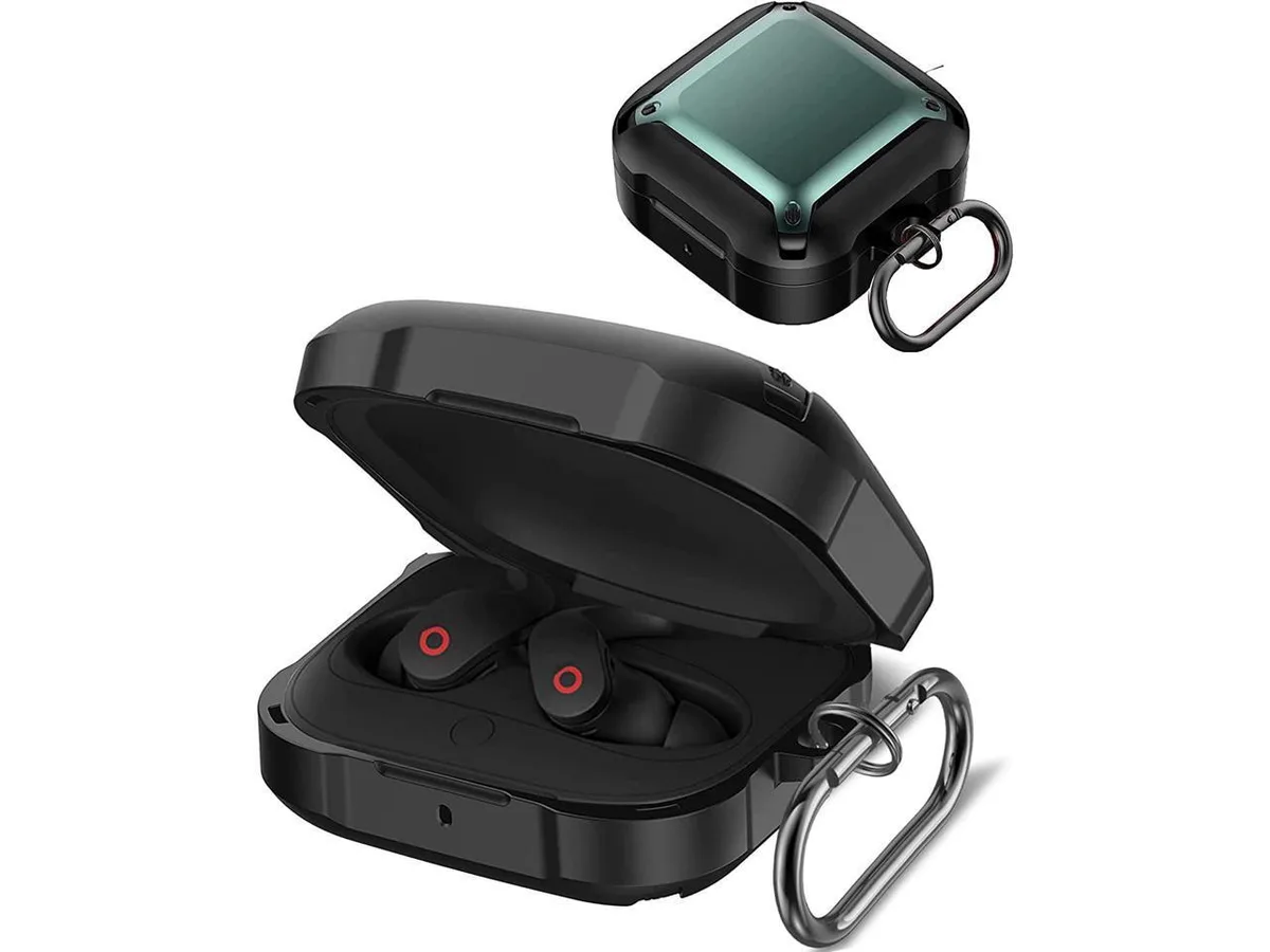 Green rugged protective case for Beats Fit Pro 2021 with carabiner
