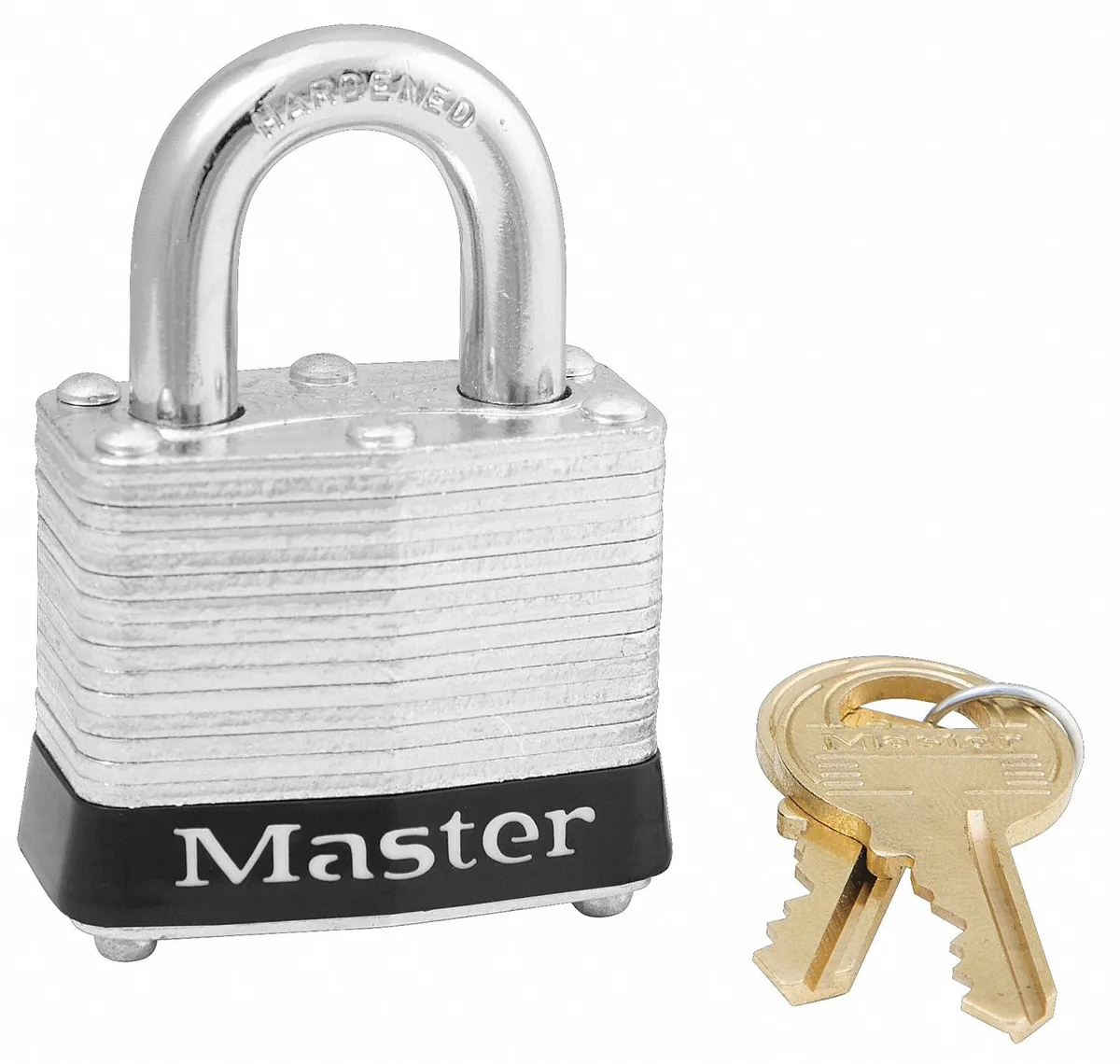 Black laminated steel padlock, open shackle, keyed alike, pack of three