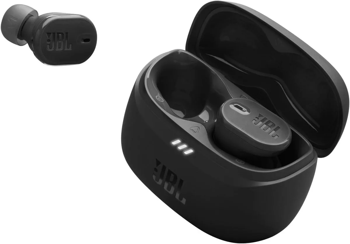 Pair of black true wireless earbuds in matte finish