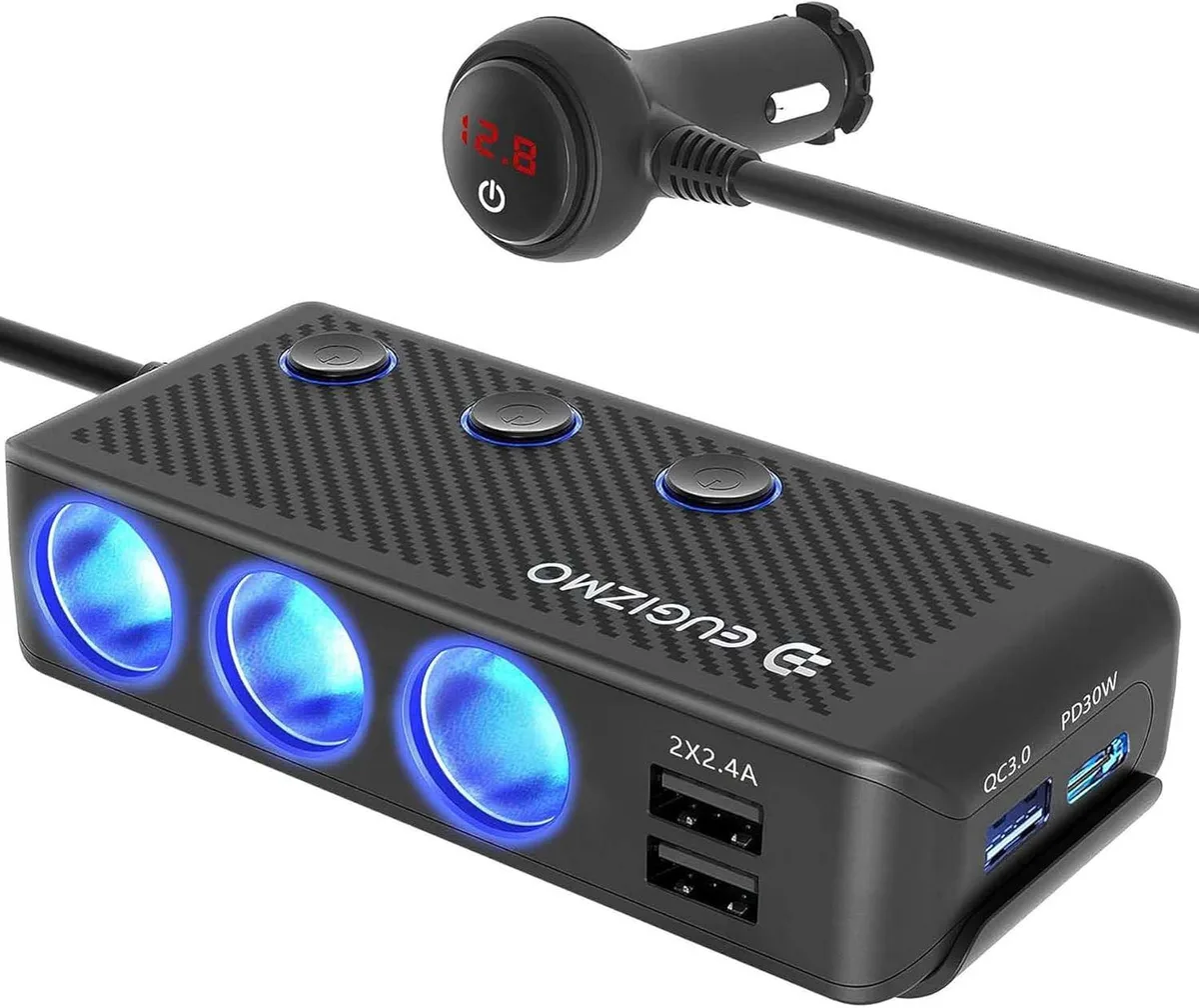 Cheezee Cheezee 200W 12V/24V Car Charger Splitter 3 Socket USB PD 30W QC 18W — product photo