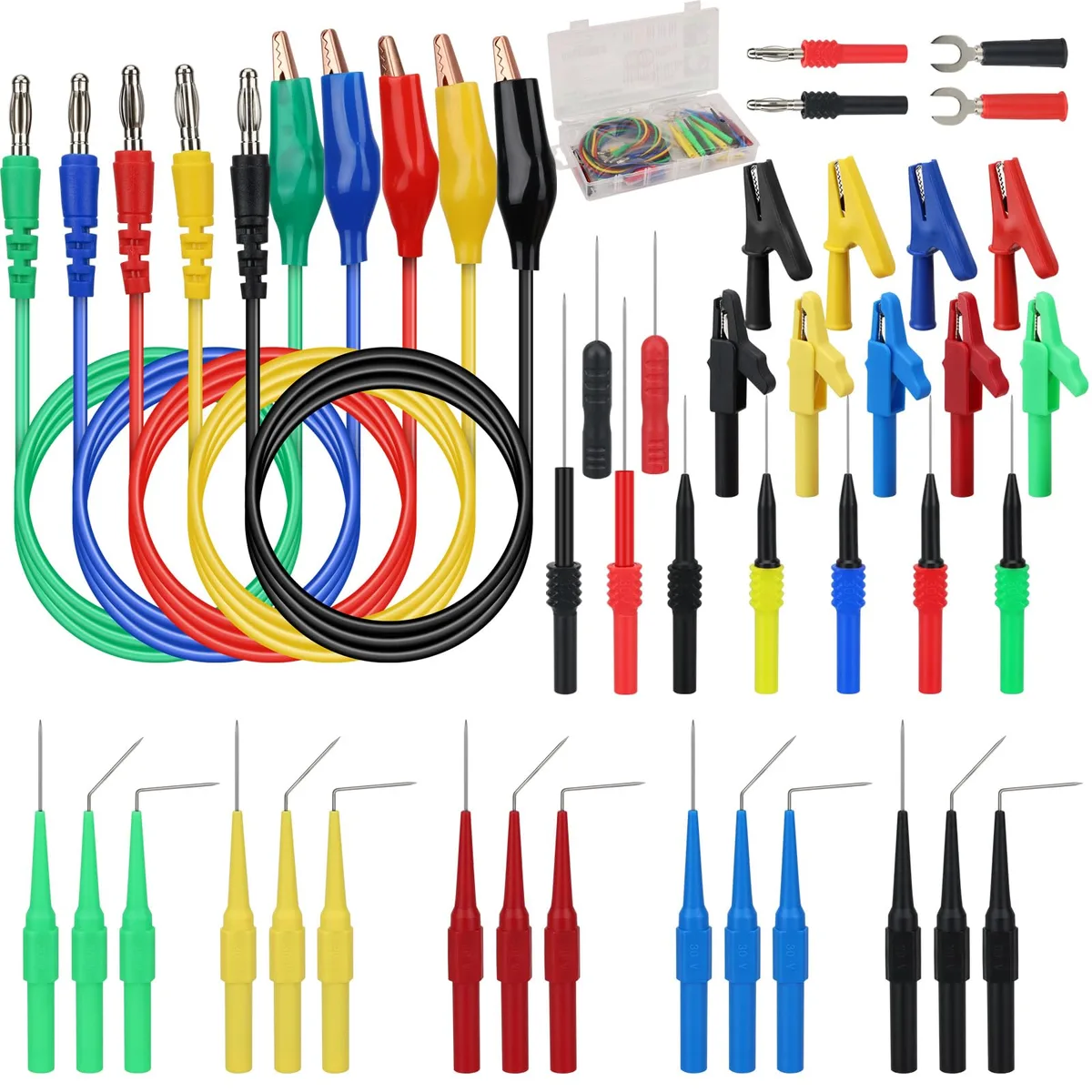  43-Piece Back Probe Kit 30A Multi-Angle Test Probe 4mm Banana Plug Copper Alligator Clips U-Shaped Connectors — product photo