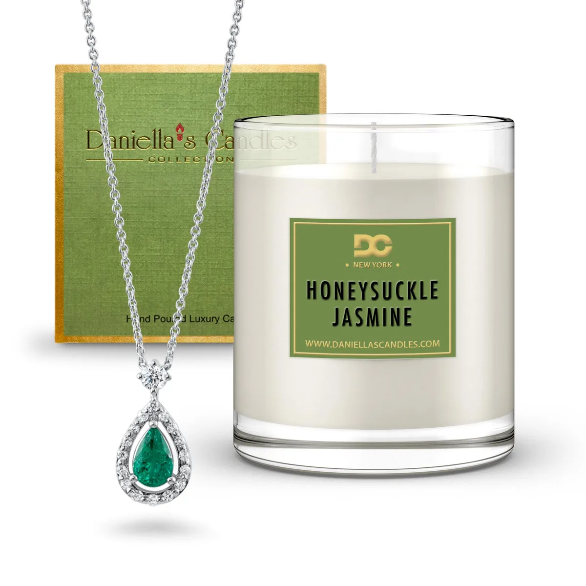 Daniella's Candles Collection Daniella's Candles Collection Honeysuckle Jasmine Jewelry Surprise Candle Green 65h Necklace Inside — product photo