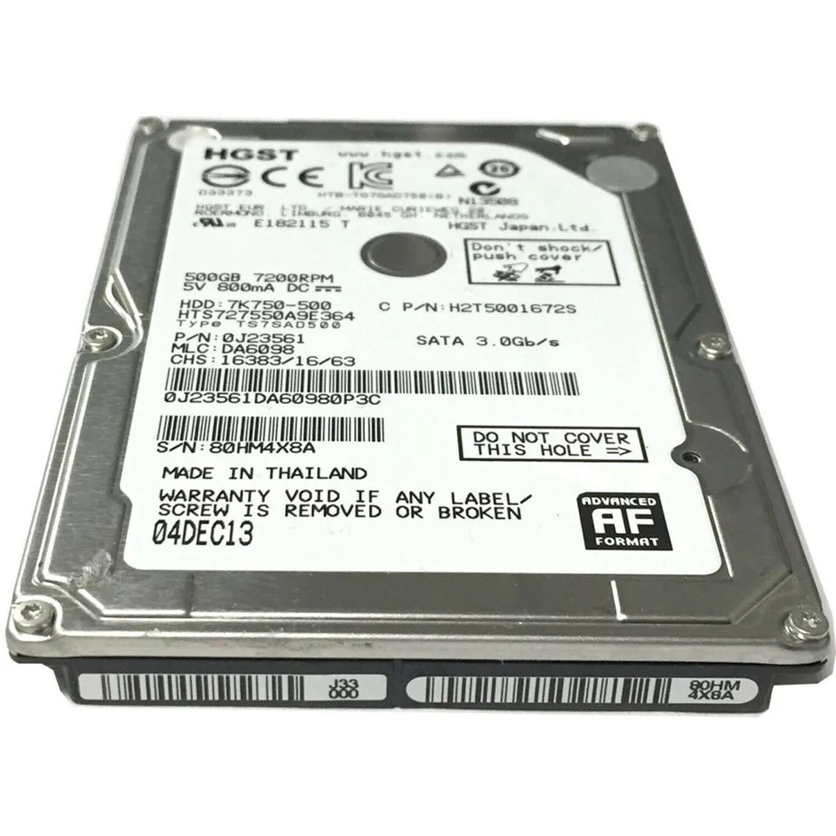 Hitachi, Ltd. Hitachi, Ltd. HTS727550A9E364 500GB 2.5" SATA internal hard drive 7200RPM 16MB — product photo